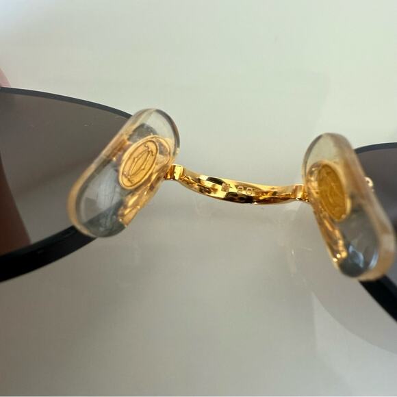 CARTIER Oval Rimless Sunglasses Brown  Gold Frame Authentic Vintage